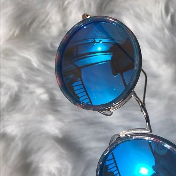 ELIBELLA Retro Blue Round Blue Sunglasses Shades - Picture 5 of 11